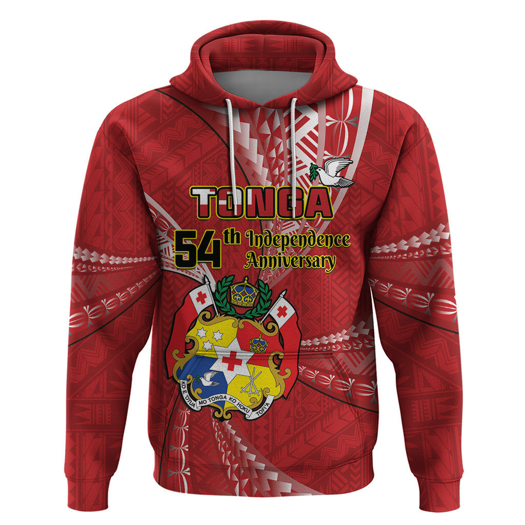 Personalised Tonga Independence Day Hoodie Happy 54th Independence Anniversary Ngatu Pattern LT14 Pullover Hoodie Red - Polynesian Pride
