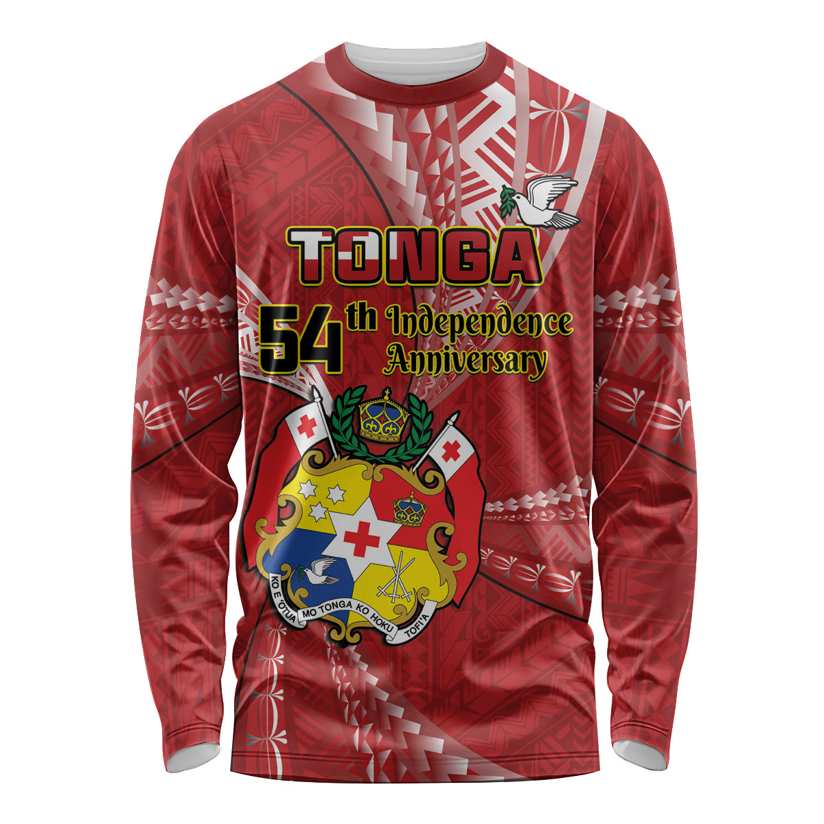 Personalised Tonga Independence Day Long Sleeve Shirt Happy 54th Independence Anniversary Ngatu Pattern LT14 Unisex Red - Polynesian Pride