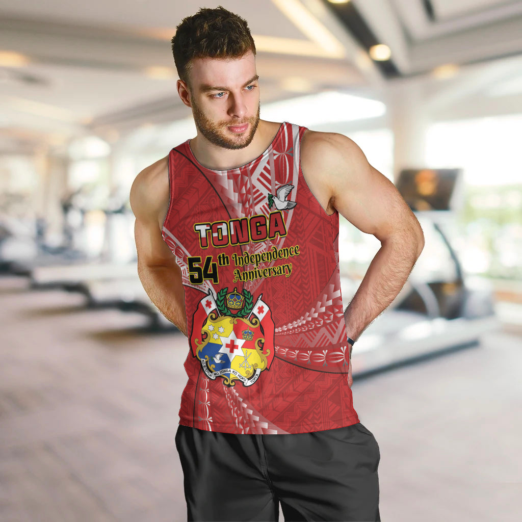 Personalised Tonga Independence Day Men Tank Top Happy 54th Independence Anniversary Ngatu Pattern LT14 Red - Polynesian Pride