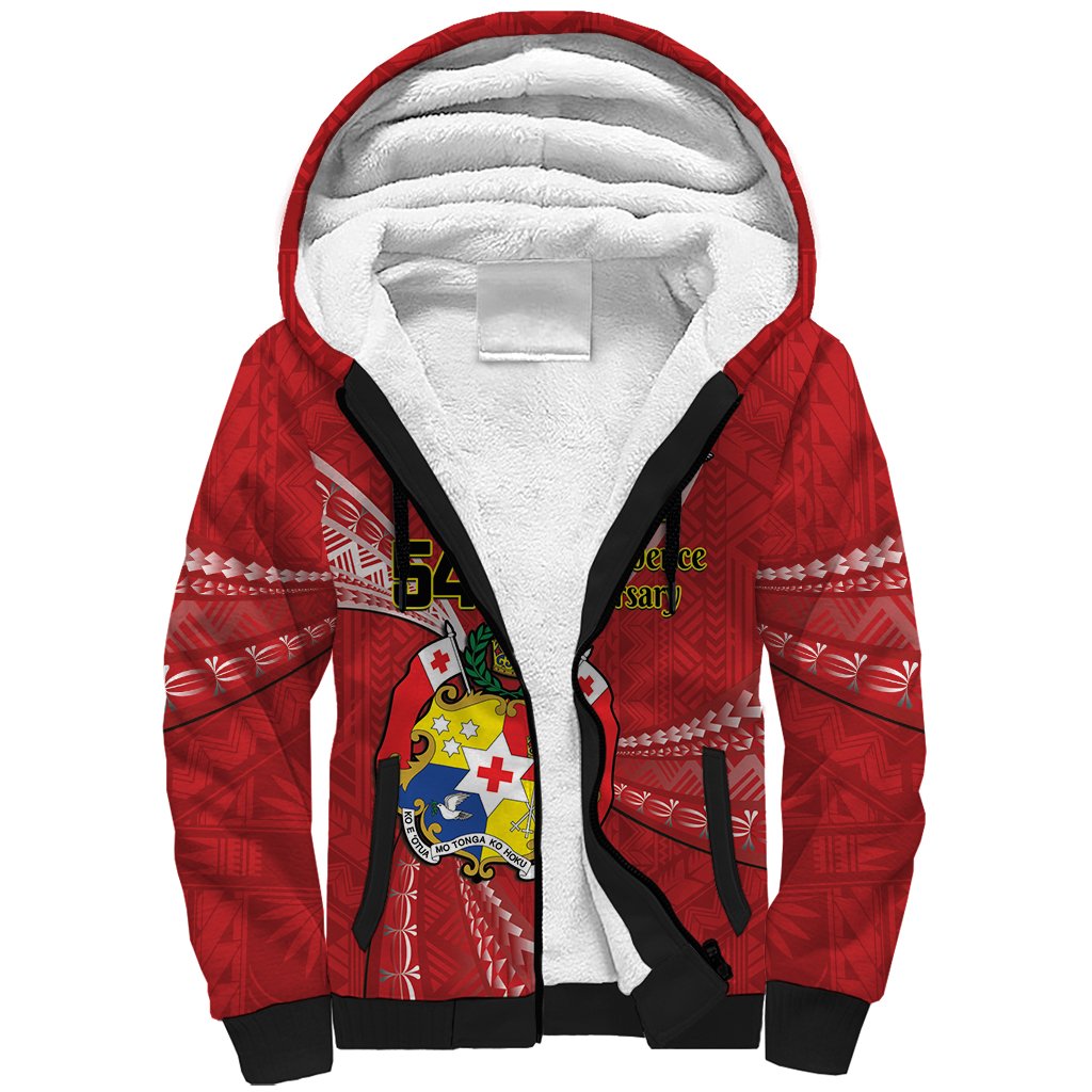 Personalised Tonga Independence Day Sherpa Hoodie Happy 54th Independence Anniversary Ngatu Pattern LT14 Unisex Red - Polynesian Pride