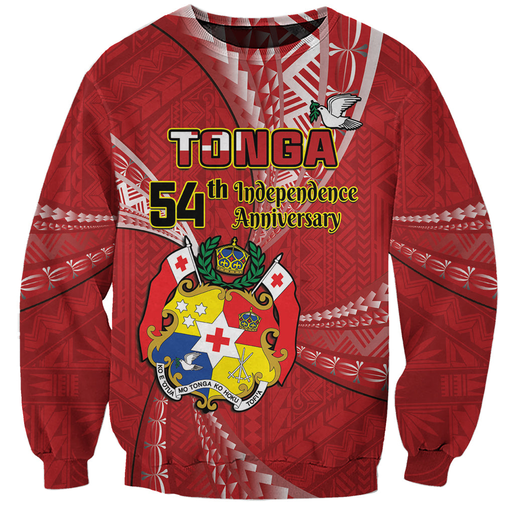 Personalised Tonga Independence Day Sweatshirt Happy 54th Independence Anniversary Ngatu Pattern LT14 Unisex Red - Polynesian Pride