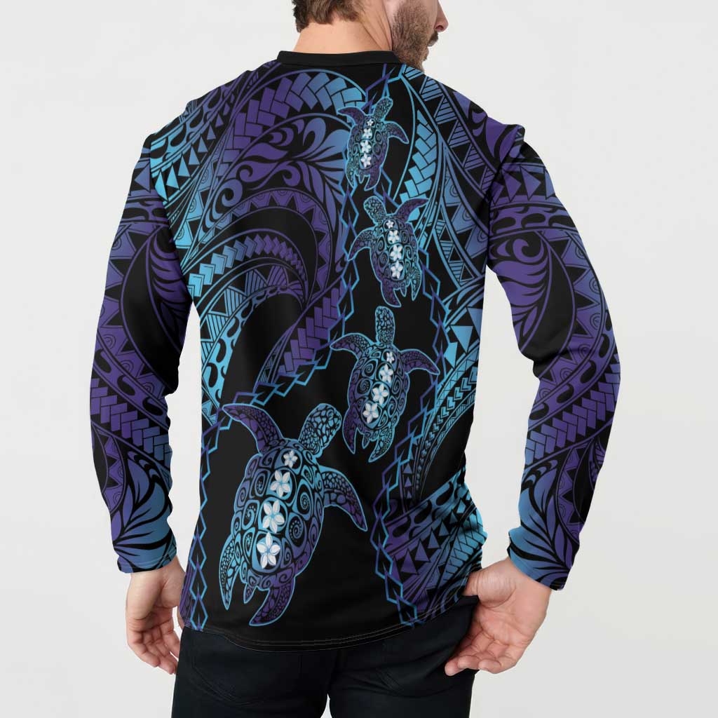 Polynesia Sea Turtle Day Button Sweatshirt Tribal Honu Plumeria Polynesian Pattern