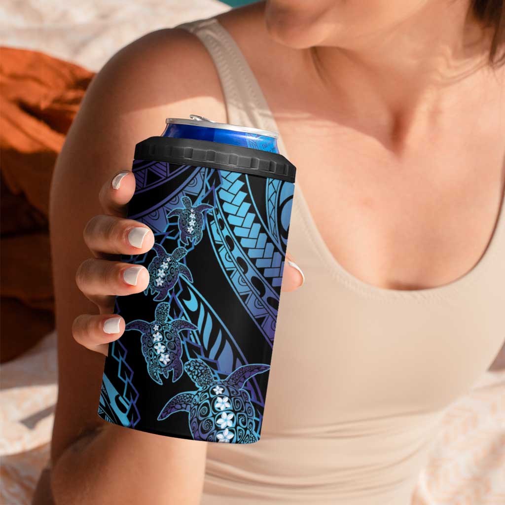 Polynesia Sea Turtle Day 4 in 1 Can Cooler Tumbler Tribal Honu Plumeria Polynesian Pattern