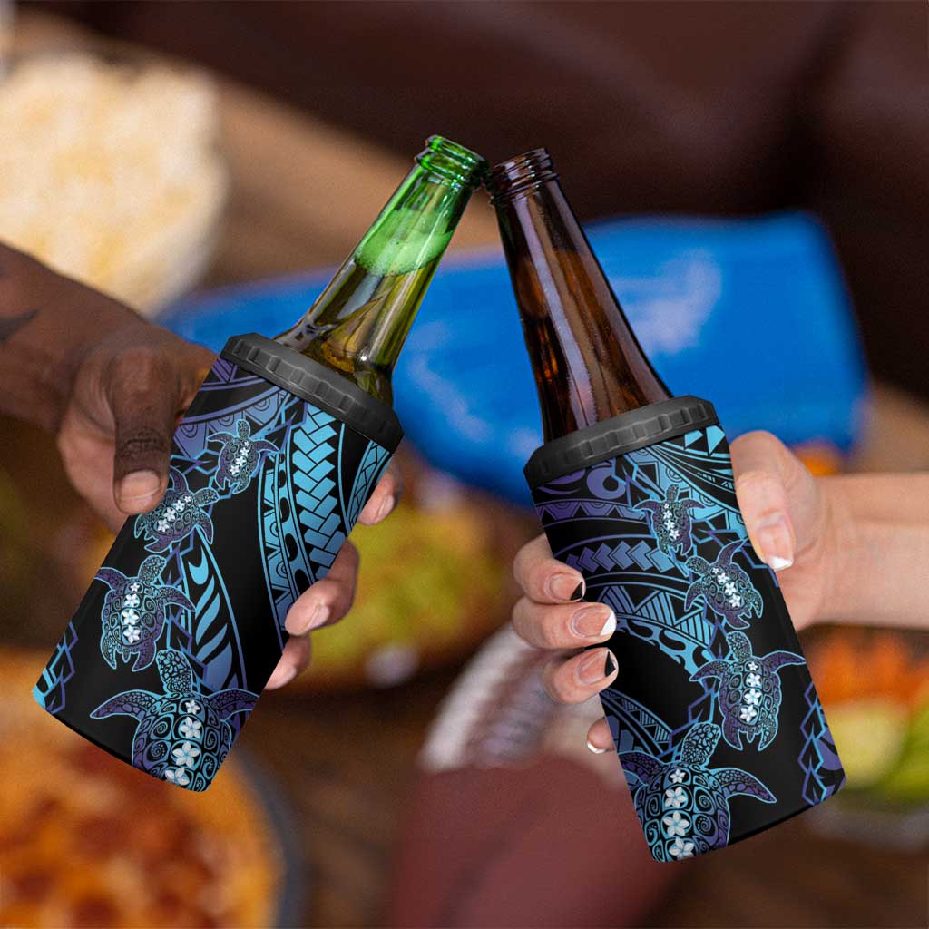 Polynesia Sea Turtle Day 4 in 1 Can Cooler Tumbler Tribal Honu Plumeria Polynesian Pattern