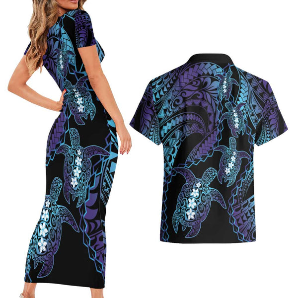 Polynesia Sea Turtle Day Couples Matching Short Sleeve Bodycon Dress ...