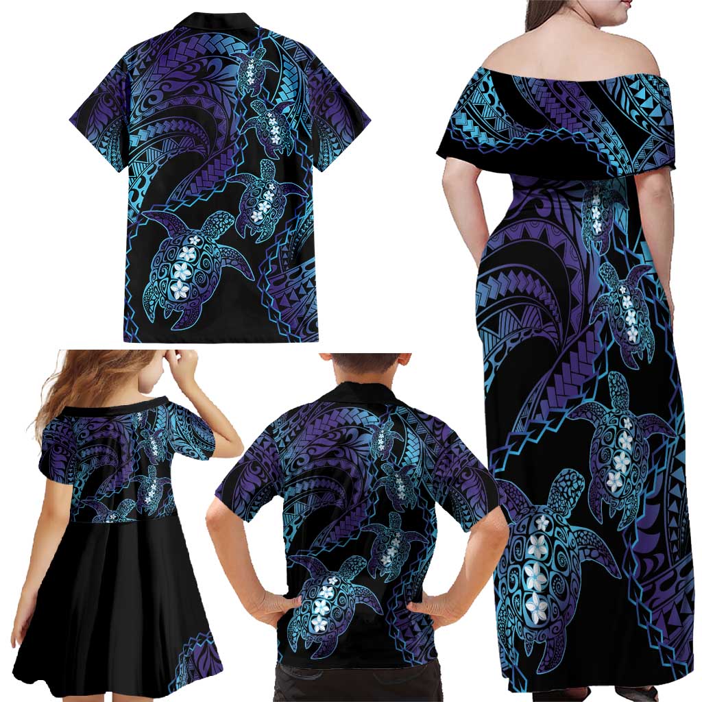 Polynesia Sea Turtle Day Family Matching Off Shoulder Maxi Dress and Hawaiian Shirt Tribal Honu Plumeria Polynesian Pattern