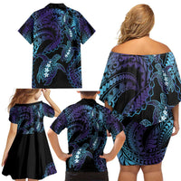 Polynesia Sea Turtle Day Family Matching Off Shoulder Short Dress and Hawaiian Shirt Tribal Honu Plumeria Polynesian Pattern