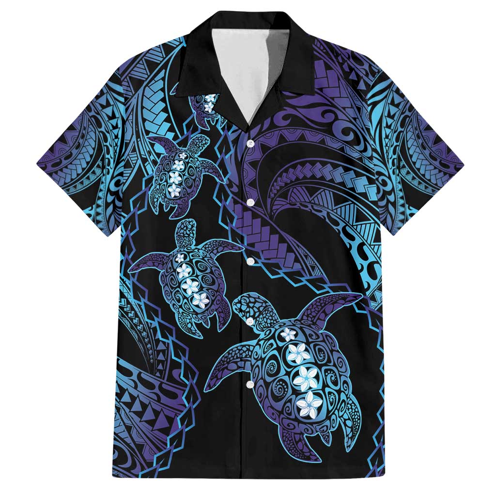 Polynesia Sea Turtle Day Family Matching Off Shoulder Short Dress and Hawaiian Shirt Tribal Honu Plumeria Polynesian Pattern