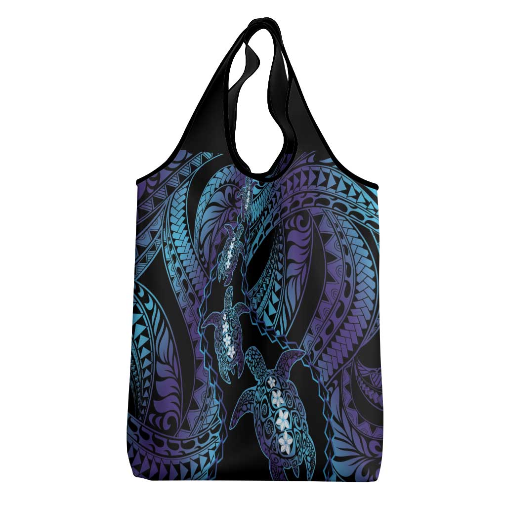 Polynesia Sea Turtle Day Grocery Bag Tribal Honu Plumeria Polynesian Pattern