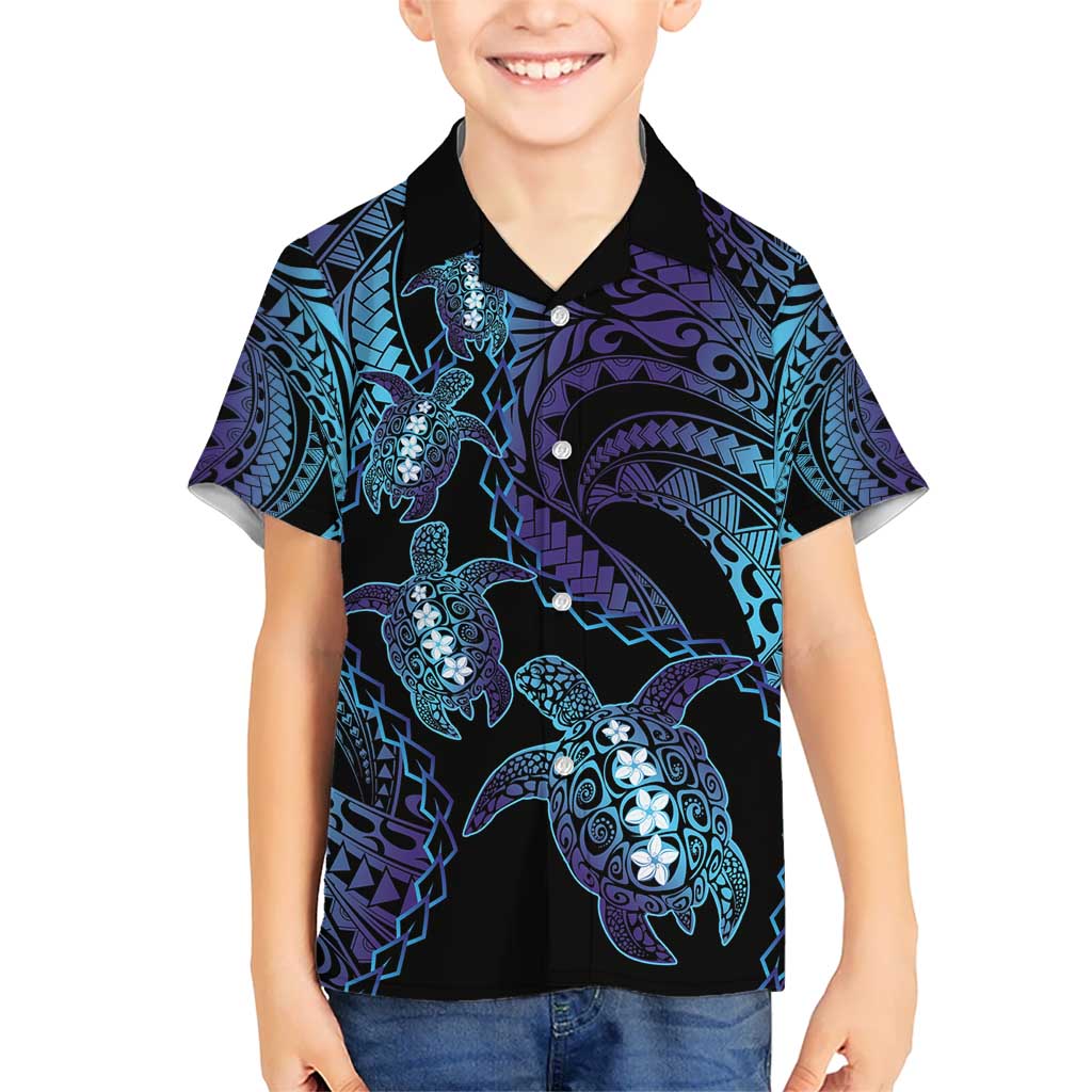 Polynesia Sea Turtle Day Kid Hawaiian Shirt Tribal Honu Plumeria Polynesian Pattern