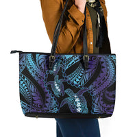 Polynesia Sea Turtle Day Leather Tote Bag Tribal Honu Plumeria Polynesian Pattern