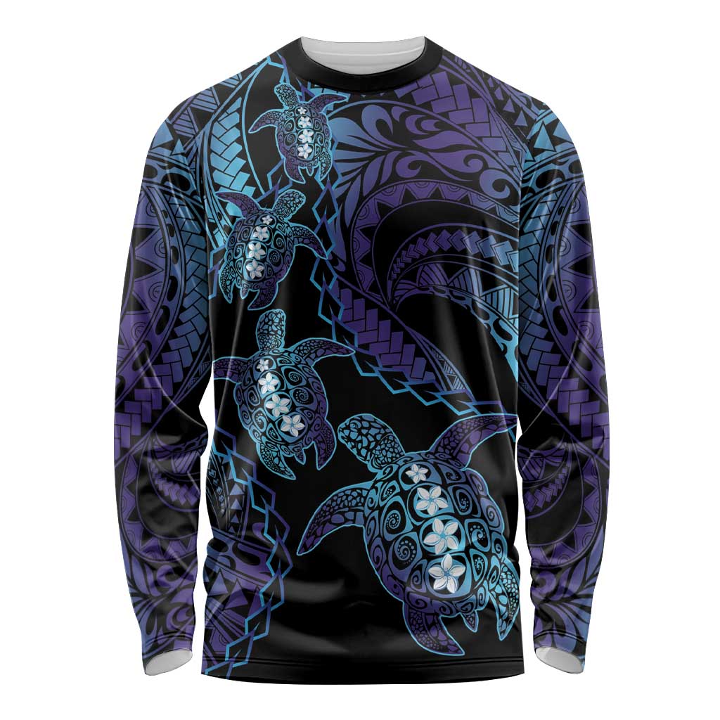 Polynesia Sea Turtle Day Long Sleeve Shirt Tribal Honu Plumeria Polynesian Pattern