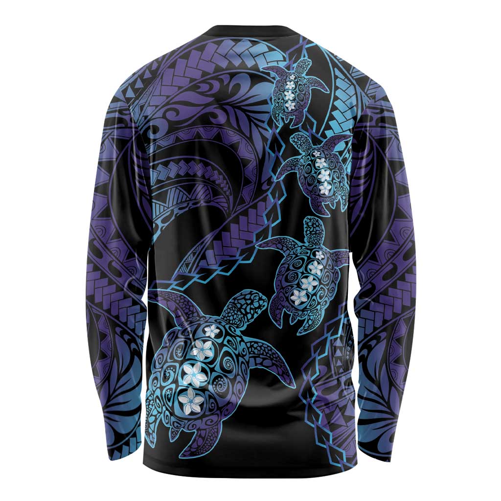 Polynesia Sea Turtle Day Long Sleeve Shirt Tribal Honu Plumeria Polynesian Pattern