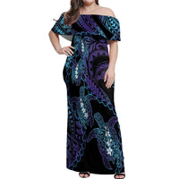 Polynesia Sea Turtle Day Off Shoulder Maxi Dress Tribal Honu Plumeria Polynesian Pattern