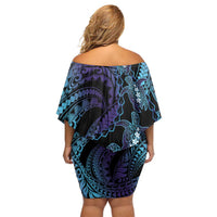 Polynesia Sea Turtle Day Off Shoulder Short Dress Tribal Honu Plumeria Polynesian Pattern