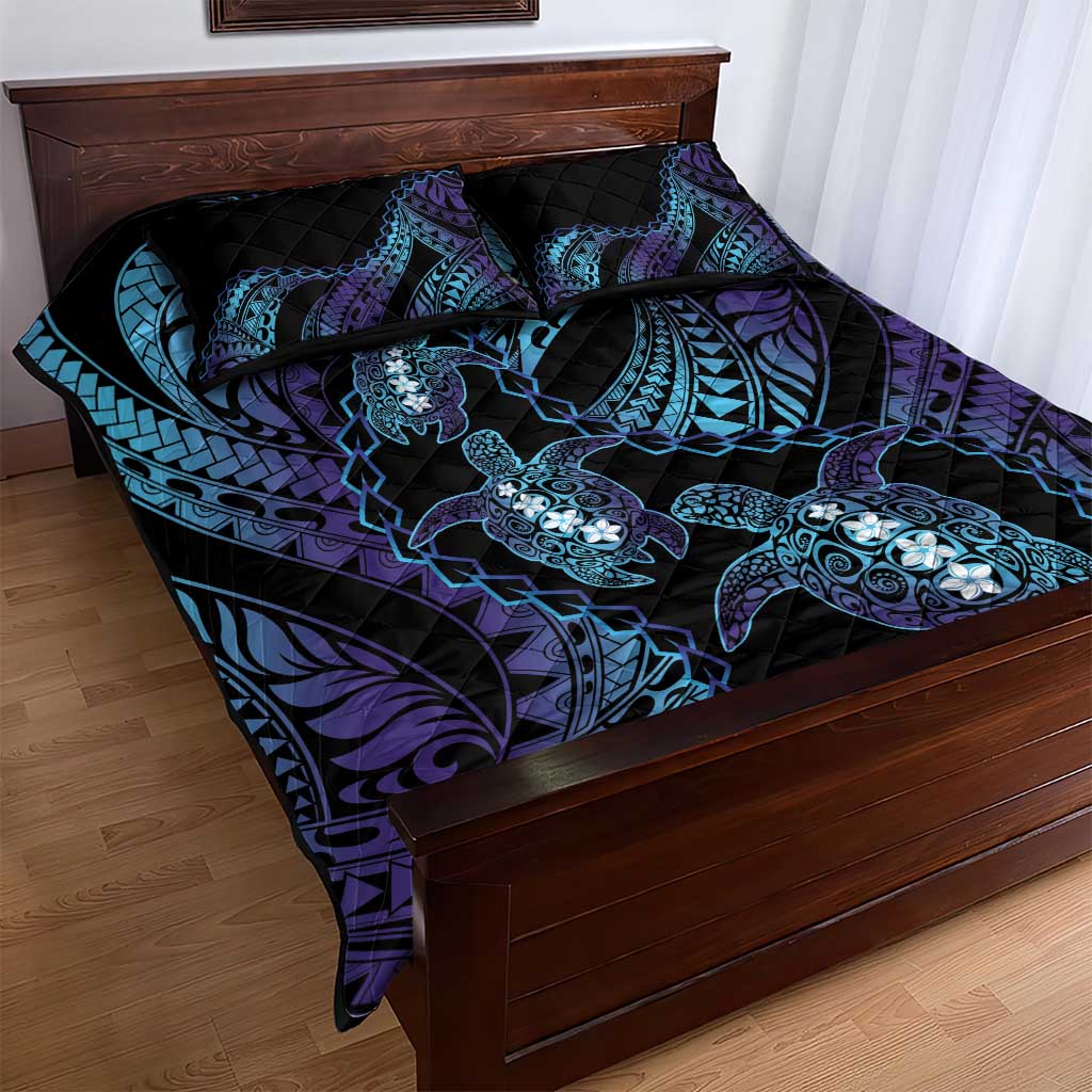 Polynesia Sea Turtle Day Quilt Bed Set Tribal Honu Plumeria Polynesian Pattern
