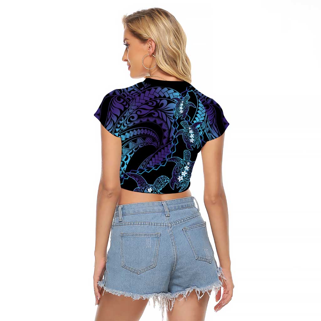 Polynesia Sea Turtle Day Raglan Cropped T Shirt Tribal Honu Plumeria Polynesian Pattern