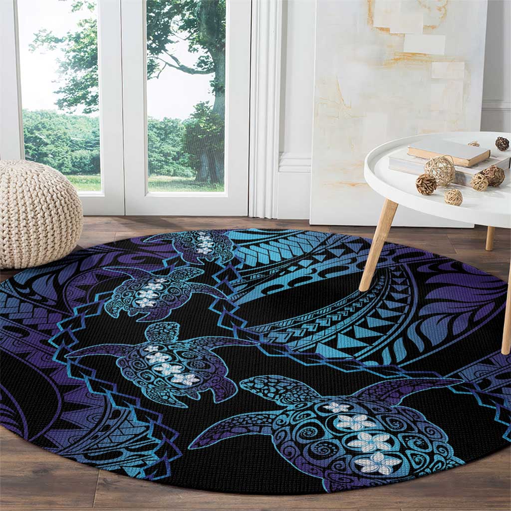 Polynesia Sea Turtle Day Round Carpet Tribal Honu Plumeria Polynesian Pattern
