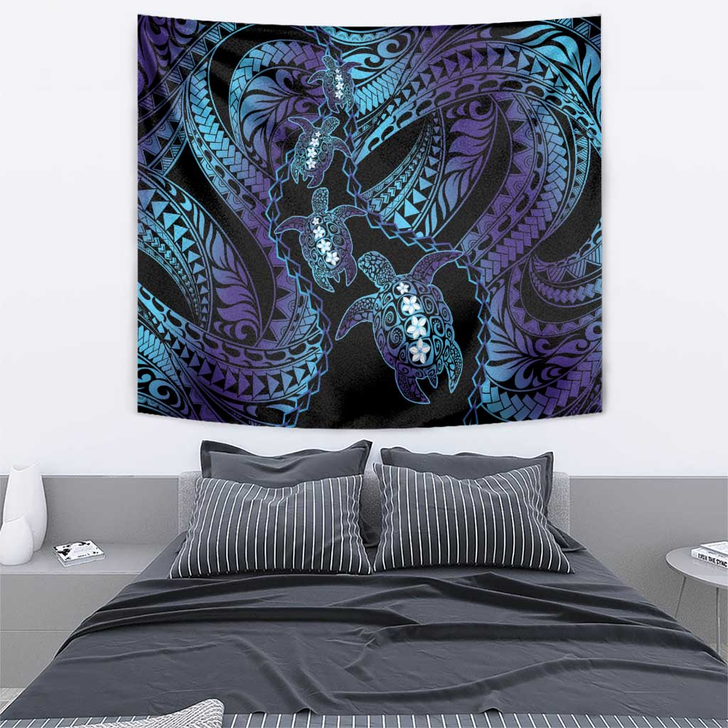 Polynesia Sea Turtle Day Tapestry Tribal Honu Plumeria Polynesian Pattern