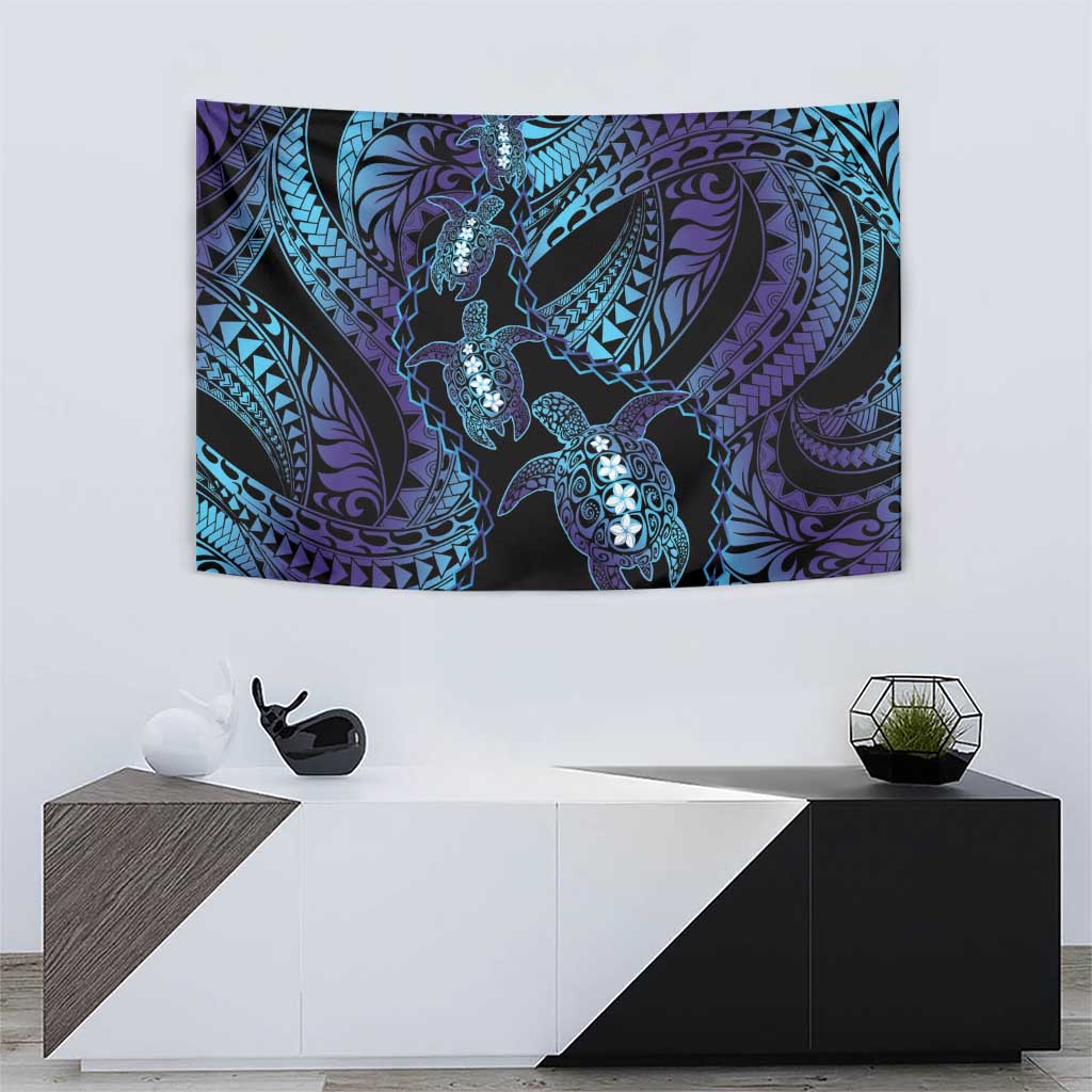 Polynesia Sea Turtle Day Tapestry Tribal Honu Plumeria Polynesian Pattern