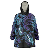 Polynesia Sea Turtle Day Wearable Blanket Hoodie Tribal Honu Plumeria Polynesian Pattern