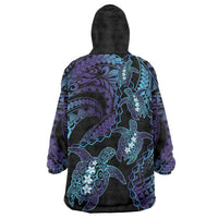 Polynesia Sea Turtle Day Wearable Blanket Hoodie Tribal Honu Plumeria Polynesian Pattern