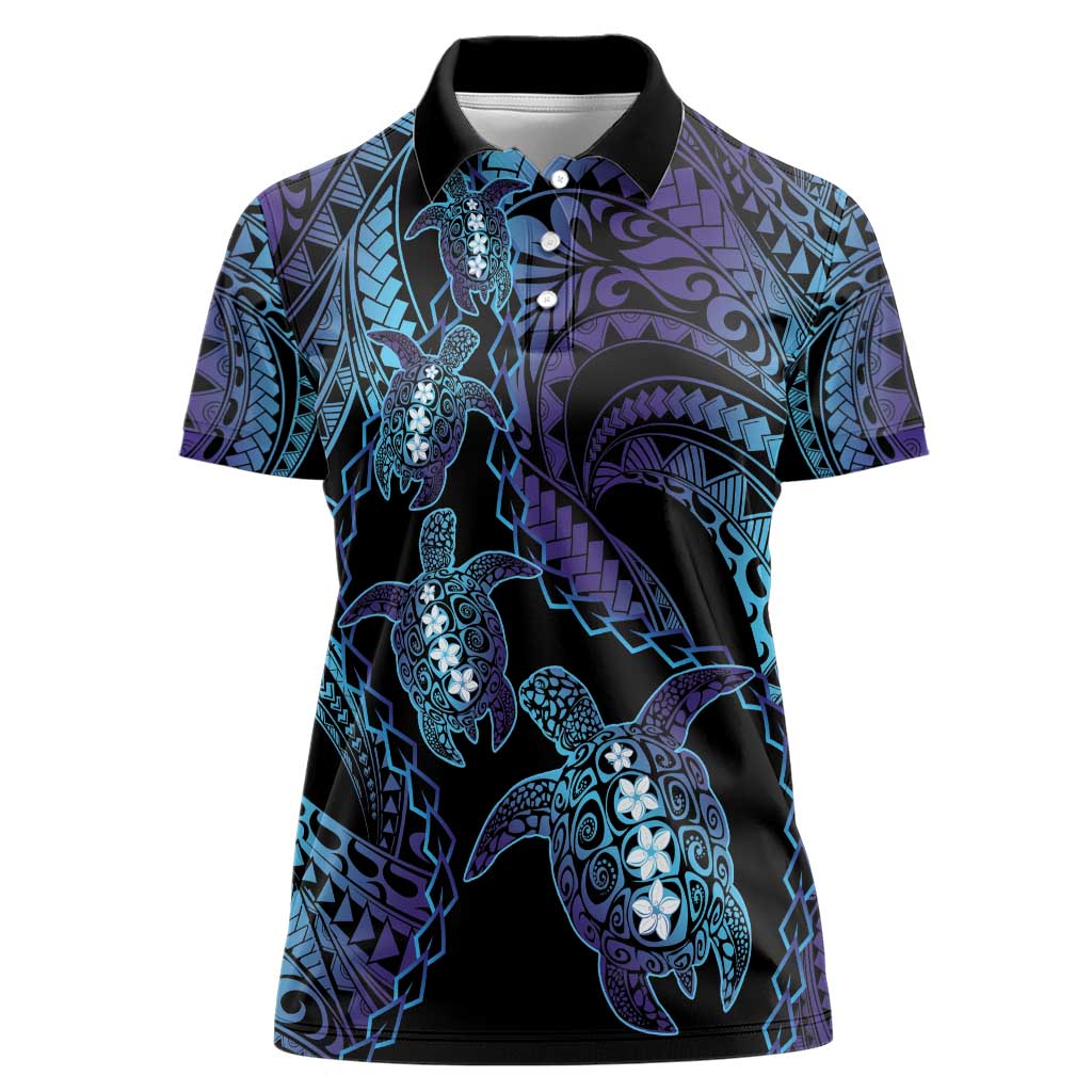Polynesia Sea Turtle Day Women Polo Shirt Tribal Honu Plumeria Polynesian Pattern