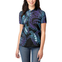 Polynesia Sea Turtle Day Women Polo Shirt Tribal Honu Plumeria Polynesian Pattern