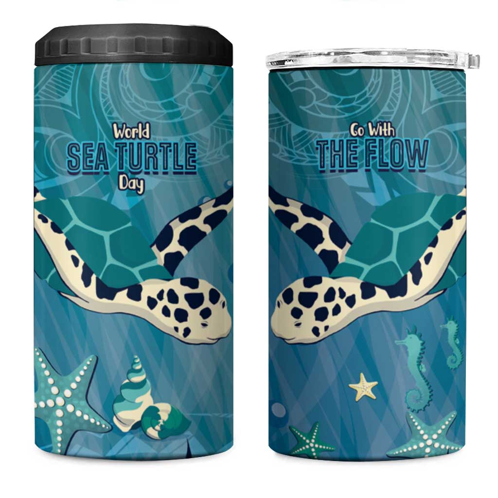 World Sea Turtle Day Polynesia 4 in 1 Can Cooler Tumbler Go With The Flow