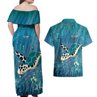 World Sea Turtle Day Polynesia Couples Matching Off Shoulder Maxi Dress and Hawaiian Shirt Go With The Flow