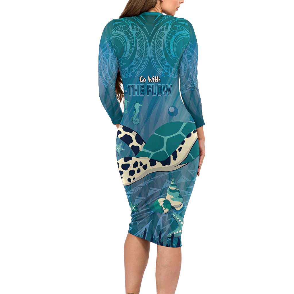 World Sea Turtle Day Polynesia Family Matching Long Sleeve Bodycon Dress and Hawaiian Shirt Go With The Flow