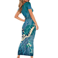 World Sea Turtle Day Polynesia Family Matching Short Sleeve Bodycon Dress and Hawaiian Shirt Go With The Flow
