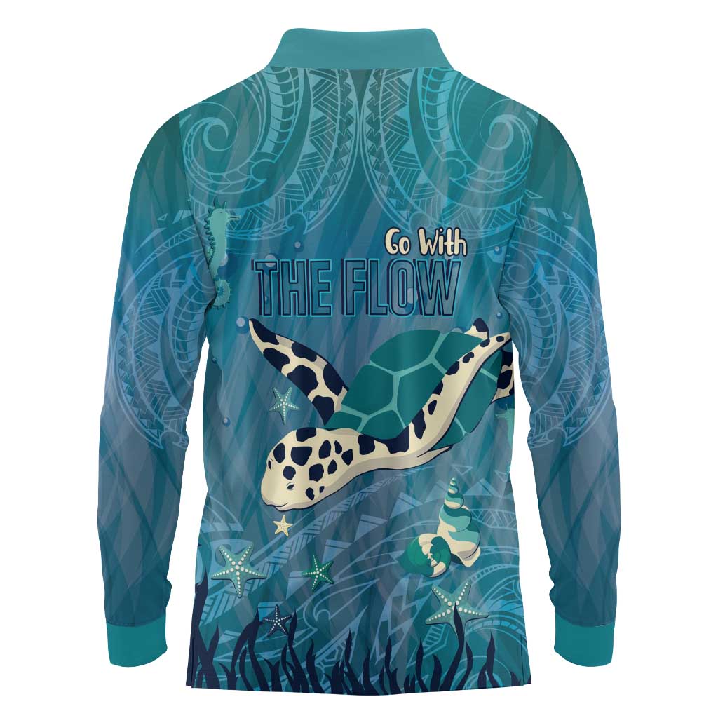 World Sea Turtle Day Polynesia Long Sleeve Polo Shirt Go With The Flow