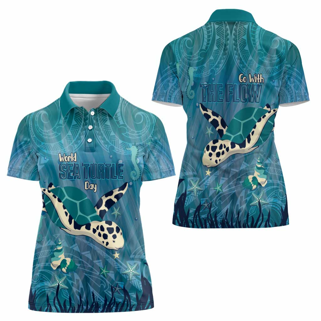 World Sea Turtle Day Polynesia Women Polo Shirt Go With The Flow