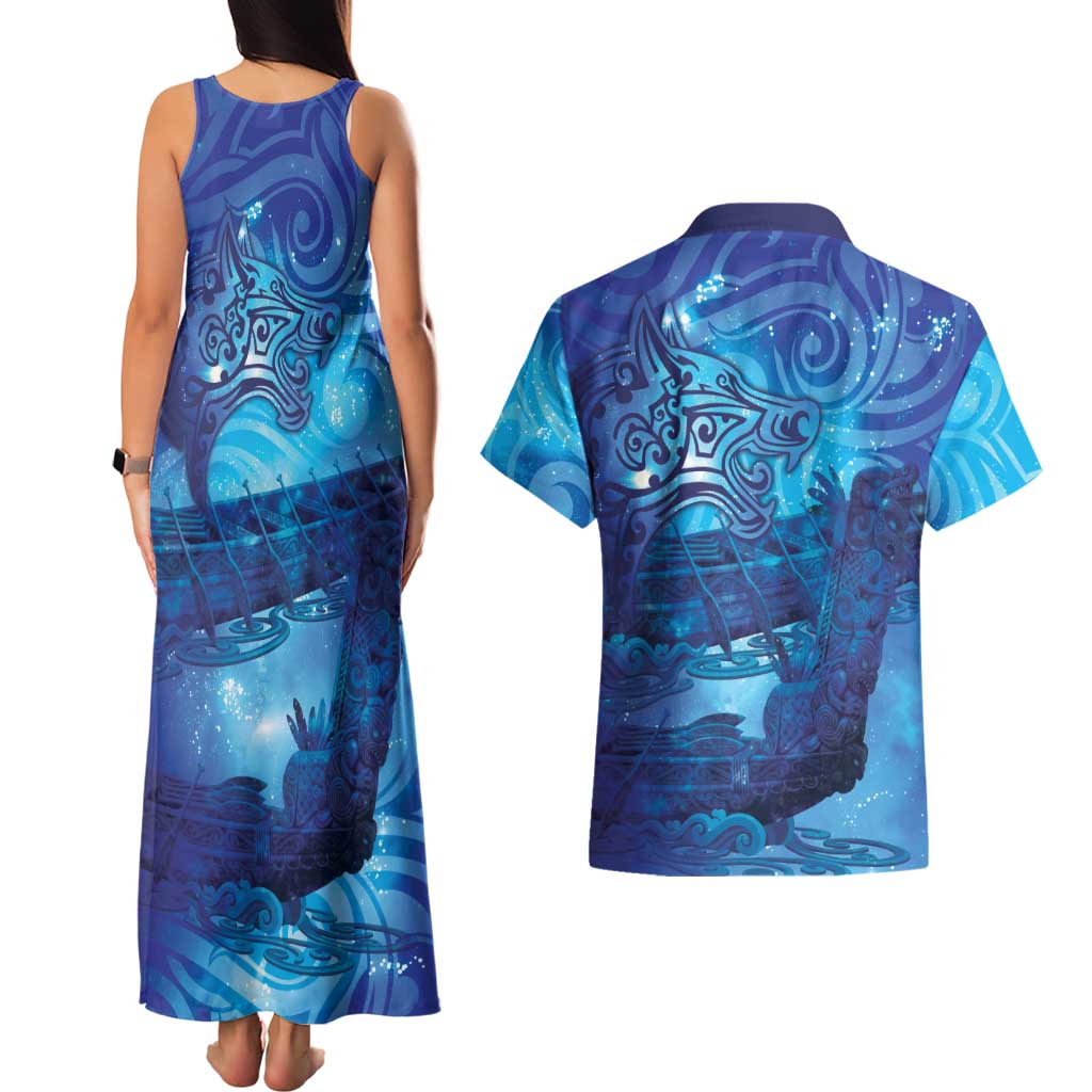 Kuri New Zealand Matariki Couples Matching Tank Maxi Dress and Hawaiian Shirt Aotearoa Dog Waka Maori New Year Galaxy Vibes