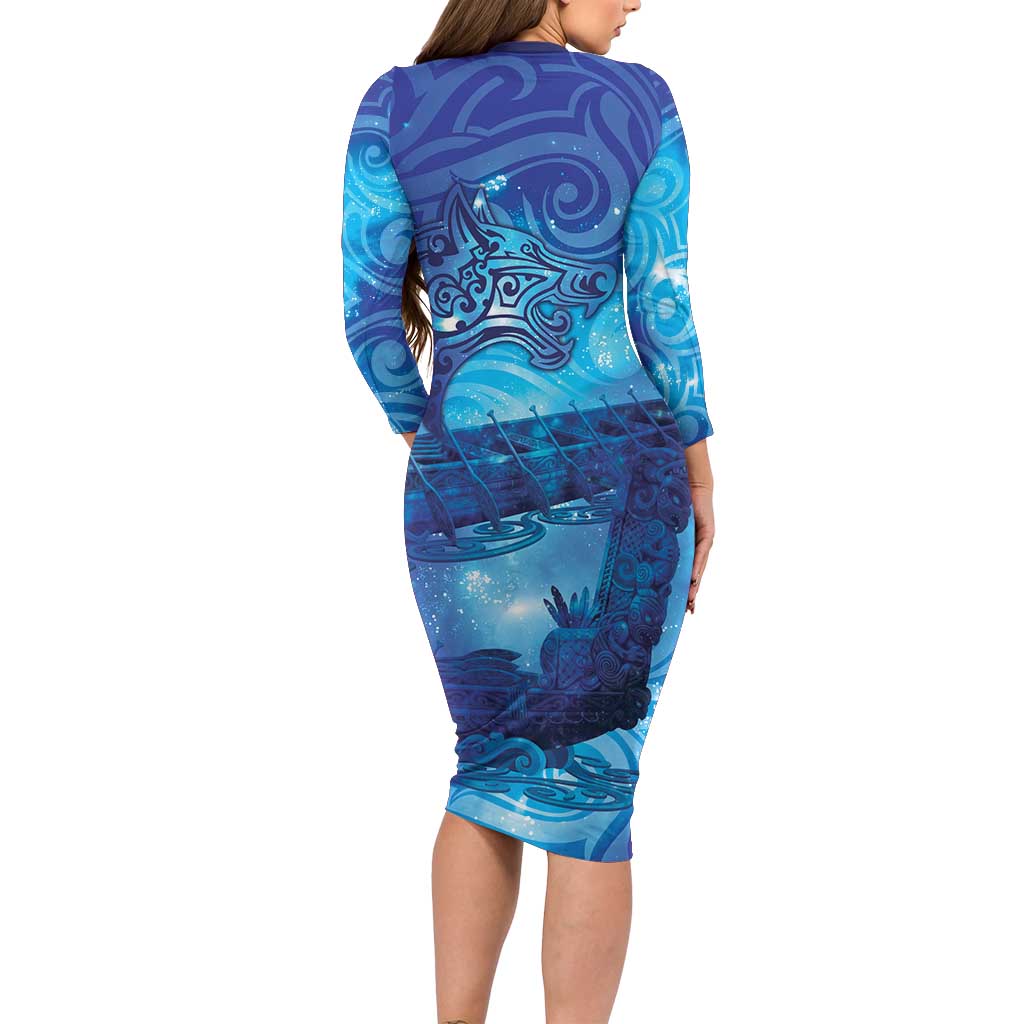 Kuri New Zealand Matariki Family Matching Long Sleeve Bodycon Dress and Hawaiian Shirt Aotearoa Dog Waka Maori New Year Galaxy Vibes