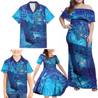 Kuri New Zealand Matariki Family Matching Off Shoulder Maxi Dress and Hawaiian Shirt Aotearoa Dog Waka Maori New Year Galaxy Vibes