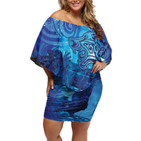 Kuri New Zealand Matariki Family Matching Off Shoulder Short Dress and Hawaiian Shirt Aotearoa Dog Waka Maori New Year Galaxy Vibes