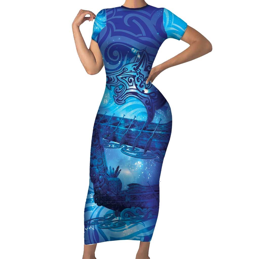 Kuri New Zealand Matariki Family Matching Short Sleeve Bodycon Dress and Hawaiian Shirt Aotearoa Dog Waka Maori New Year Galaxy Vibes