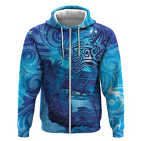 Kuri New Zealand Matariki Hoodie Aotearoa Dog Waka Maori New Year Galaxy Vibes LT14 Zip Hoodie Blue - Polynesian Pride