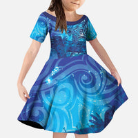 Kuri New Zealand Matariki Kid Short Sleeve Dress Aotearoa Dog Waka Maori New Year Galaxy Vibes