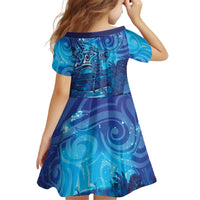 Kuri New Zealand Matariki Kid Short Sleeve Dress Aotearoa Dog Waka Maori New Year Galaxy Vibes