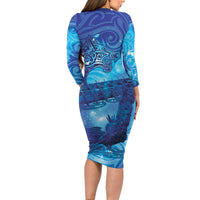 Kuri New Zealand Matariki Long Sleeve Bodycon Dress Aotearoa Dog Waka Maori New Year Galaxy Vibes
