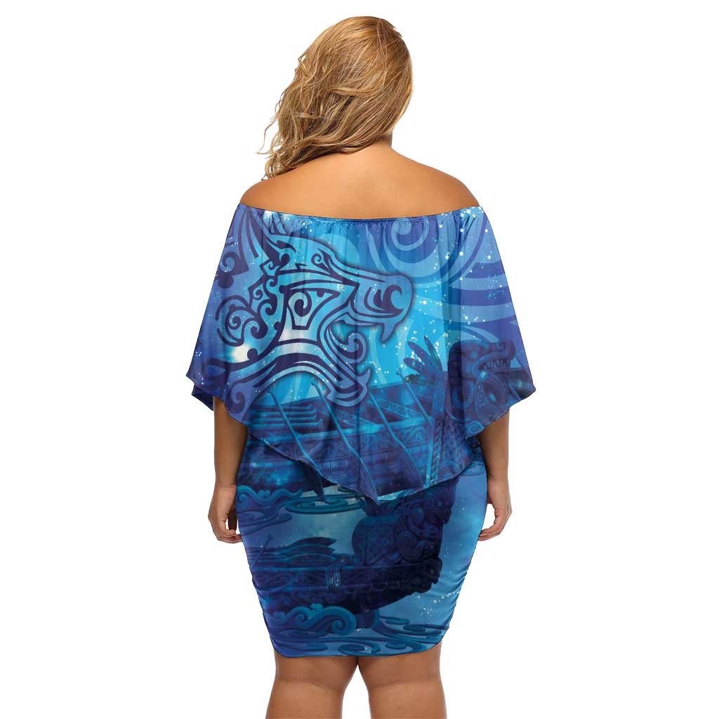 Kuri New Zealand Matariki Off Shoulder Short Dress Aotearoa Dog Waka Maori New Year Galaxy Vibes