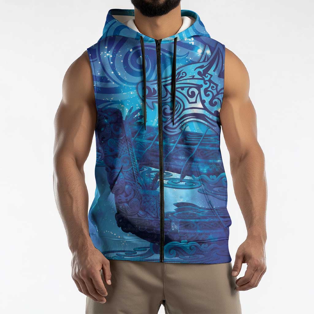 Kuri New Zealand Matariki Sleeveless Zip Hoodie Aotearoa Dog Waka Maori New Year Galaxy Vibes