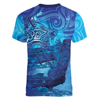Kuri New Zealand Matariki Women V-Neck T-Shirt Aotearoa Dog Waka Maori New Year Galaxy Vibes