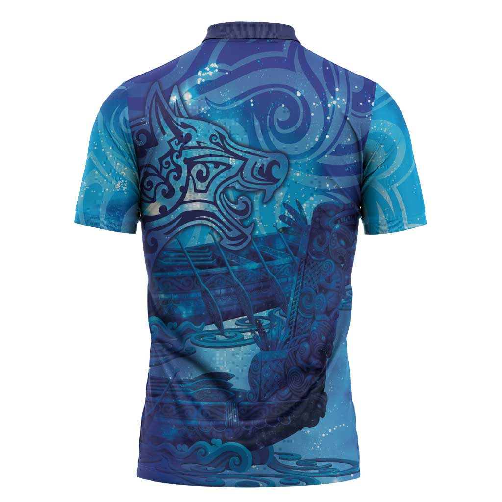 Kuri New Zealand Matariki Zipper Polo Shirt Aotearoa Dog Waka Maori New Year Galaxy Vibes