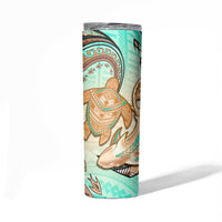 Hawaii Skinny Tumbler Polynesian Shark and Sea Turtle Dreamy Turquoise Artsy