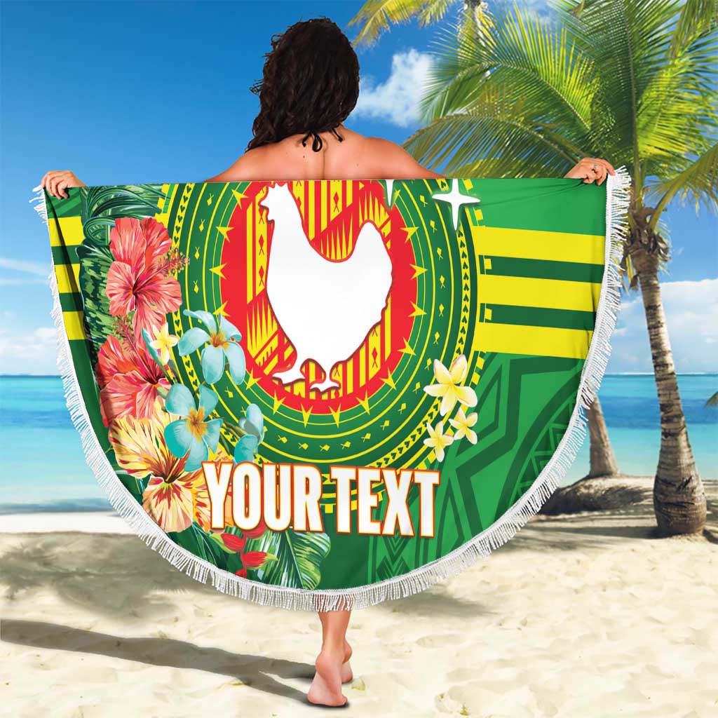 Personalized Manu'a Cession Day Beach Blanket Tropical Flowers With Polynesian Pattern