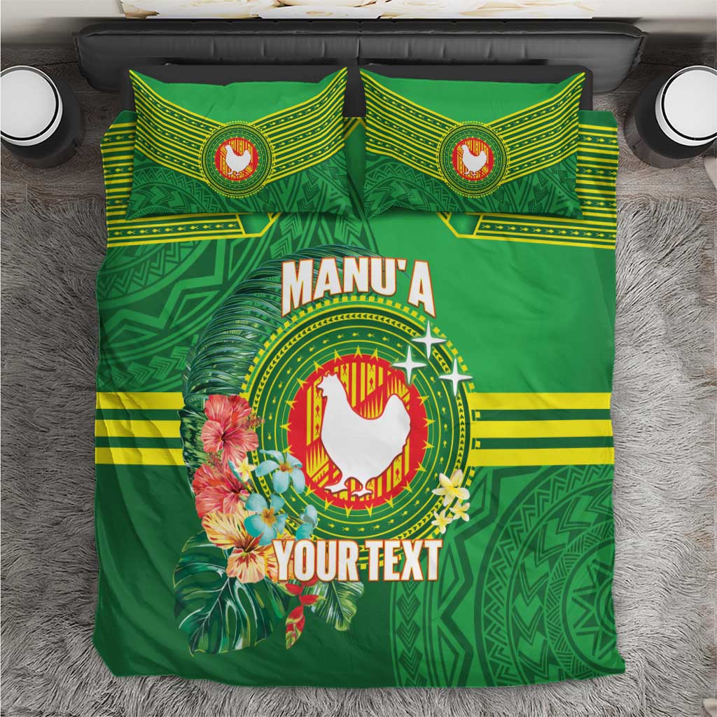 Personalized Manu'a Cession Day Bedding Set Tropical Flowers With Polynesian Pattern LT14 Green - Polynesian Pride